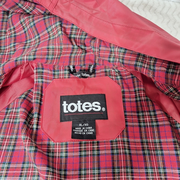 TOTES Isotoner Brick Red Hooded Rain Jacket Water Proof Size XL Vintage 90's - Picture 6 of 11